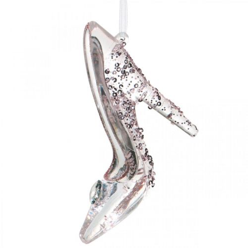 Floristik24 Sapato decorativo brilhante, decoração de árvore, sapato de conto de fadas, plástico rosa H10cm