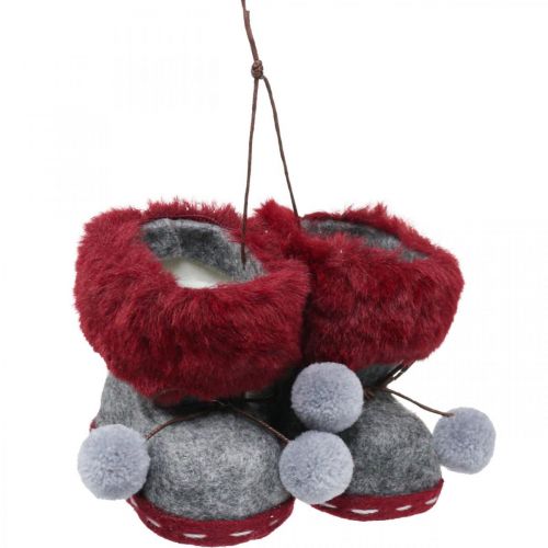 Botas para decoração de árvore de natal com bobble 8cm cinza/vermelho 3uds