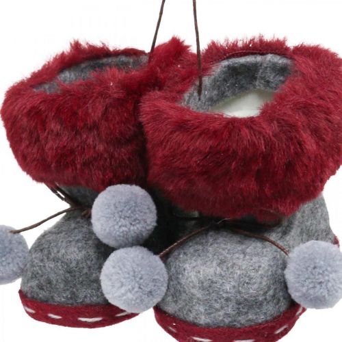Floristik24 Botas para decoração de árvore de natal com bobble 8cm cinza/vermelho 3uds