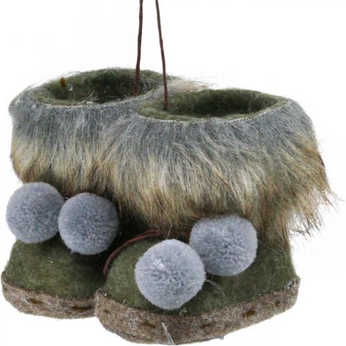 Floristik24 Botas para decoração de árvore de natal com bobble verde/castanho 8cm 3uds