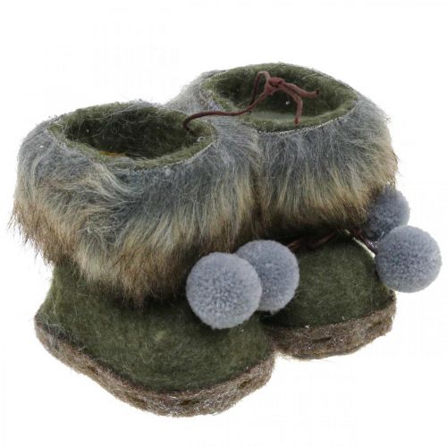 Floristik24 Botas para decoração de árvore de natal com bobble verde/castanho 8cm 3uds