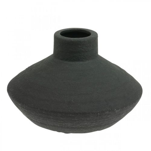 Vaso decorativo vaso de cerâmica preta plano bulboso H10cm