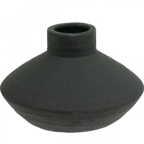 Floristik24 Vaso de cerâmica preta vaso decorativo plano bulboso H12.5cm