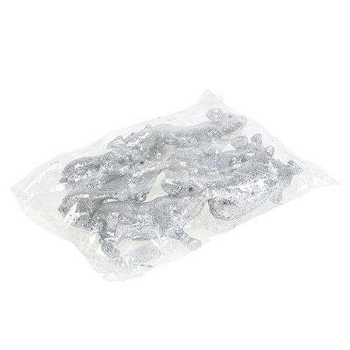 Floristik24 Porco com glitter prata 9cm 6pcs