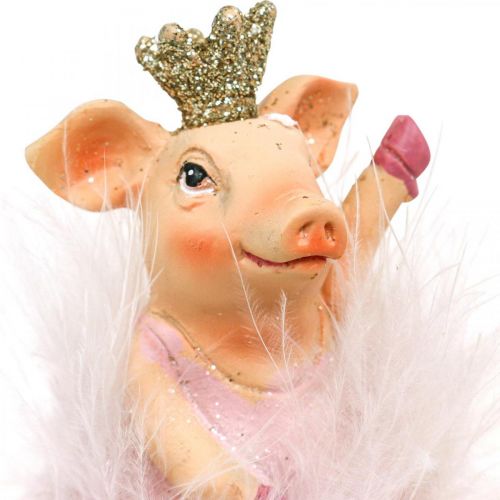 Itens Deco porco com coroa figura de bailarina rosa 12,5cm 2uds