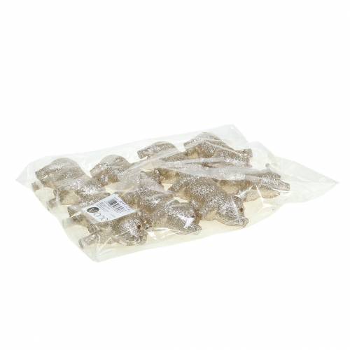 Floristik24 Porco decorativo glitter champagne 10cm 8pcs
