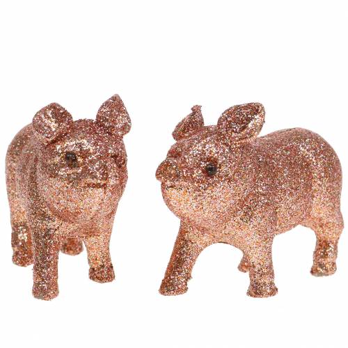 Floristik24 Pig glitter decorativo rosa 10cm 8pcs