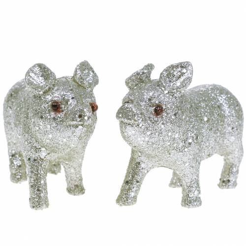 Pig decorativo glitter prata 10cm 8pcs
