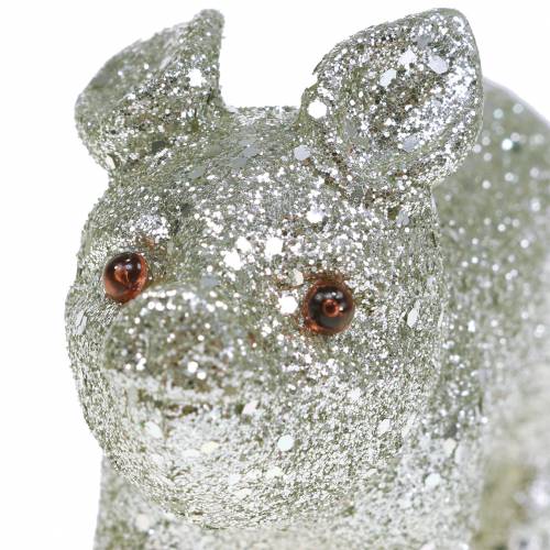 Floristik24 Pig decorativo glitter prata 10cm 8pcs