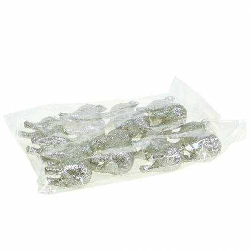 Floristik24 Pig decorativo glitter prata 10cm 8pcs