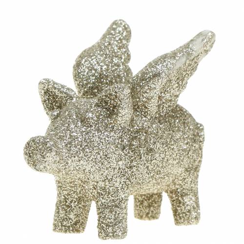 Floristik24 Porco decorativo com asas de ouro mica 6cm