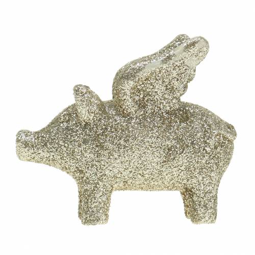 Floristik24 Porco decorativo com asas de ouro mica 6cm