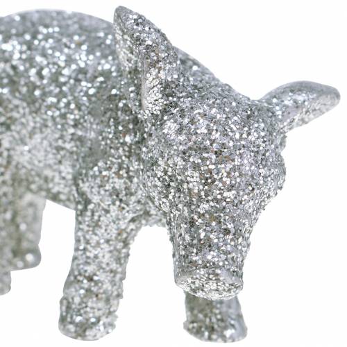 Floristik24 Porco decorativo decoração de véspera de ano novo glitter prateado 3,5 cm 2 unidades