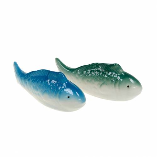 Peixe de natação azul/verde cerâmica 11,5 cm 2 peças