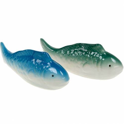 Peixe de natação azul/verde cerâmica 16 cm 2 peças