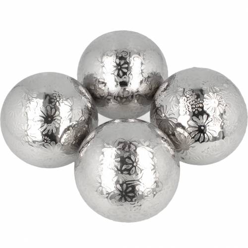 Floristik24 Bola flutuante flores prata metal Ø8cm sortido 4 peças