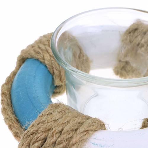 Floristik24 Lanterna de vidro com decoração náutica azul bóia, branco Ø12cm