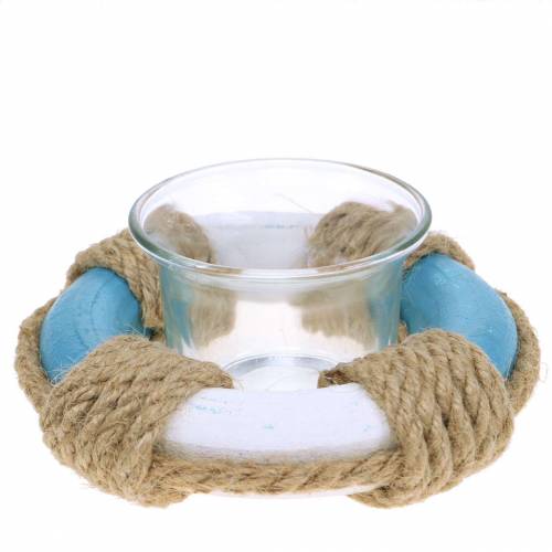 Floristik24 Lanterna de vidro com decoração náutica azul bóia, branco Ø12cm