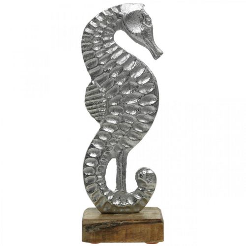 Floristik24 Cavalo marinho para colocar, decoração marítima em metal, escultura marítima prateada, cores naturais A22cm