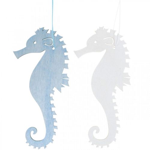 Floristik24 Cavalo marinho para pendurar cabide decoração marítima azul e branco 8 peças