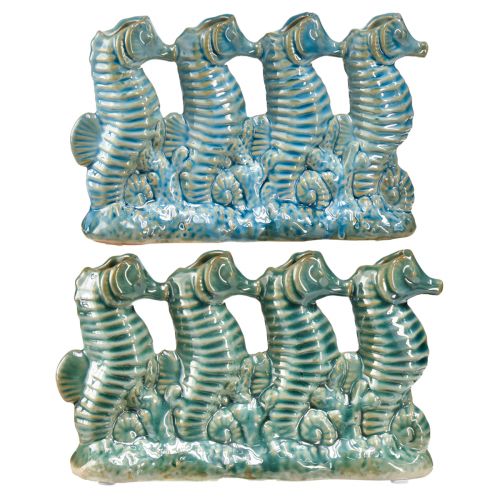 Vaso de flores em cerâmica cavalo-marinho azul verde C21cm 2 unidades