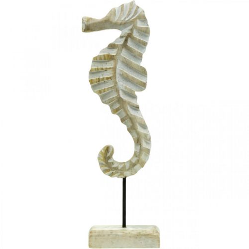 Floristik24 Cavalo marinho em madeira, decoração marítima, figura decorativa animal marinho cor natural, branco H35cm