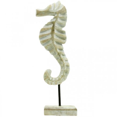 Floristik24 Cavalo marinho para colocar, decoração em madeira marítima, decoração de mesa, decoração de verão cores naturais, branco H28cm