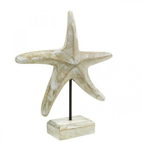Estrela do mar para colocar, decoração em madeira marítima cor natural, branco H23,5cm