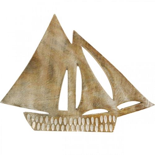 Itens Veleiro de madeira, decoração marítima, barco de madeira cor natural, branco H23cm