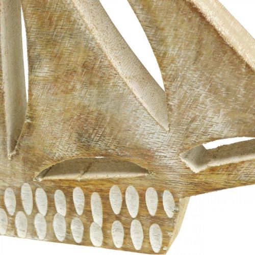 Itens Veleiro de madeira, decoração marítima, barco de madeira cor natural, branco H23cm