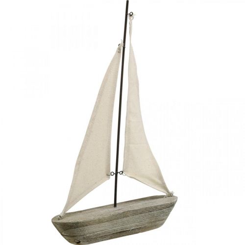 Floristik24 Barco à vela, barco em madeira, decoração marítima shabby chic cores naturais, branco A37cm L24cm