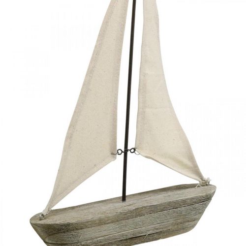 Floristik24 Barco à vela, barco em madeira, decoração marítima shabby chic cores naturais, branco A37cm L24cm