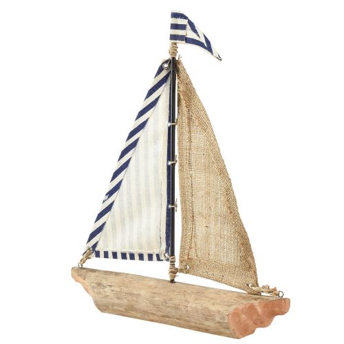 Itens Barco à vela decorativo com vela azul e branca e juta Alt.42cm