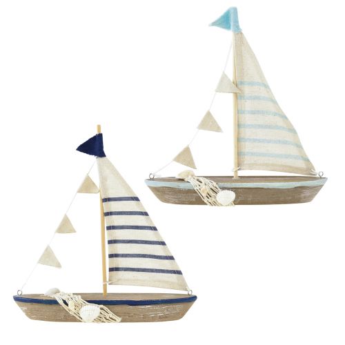 Floristik24 Navio decorativo barco à vela de madeira vintage com conchas Alt.22cm 2 unidades