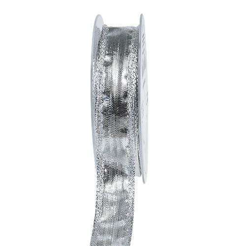 Fita Deco prata com borda de arame 25mm 25m