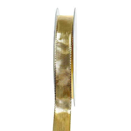 Floristik24 Fita de presente ouro com borda de arame 15mm 25m