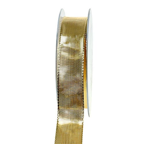 Fita de presente ouro com borda de arame 25mm 25m