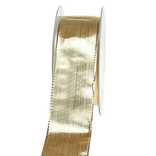 Floristik24 Fita para presente dourada com borda de arame 40mm 25m