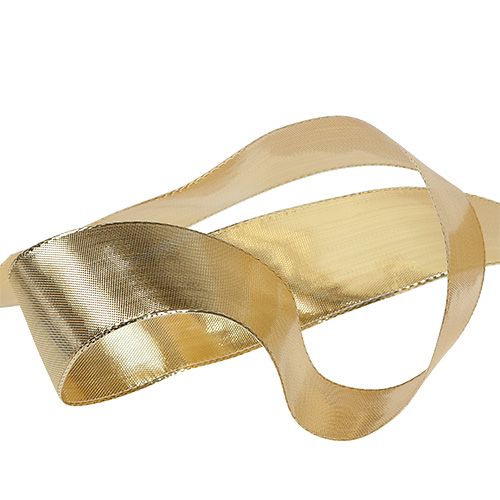 Floristik24 Fita para presente dourada com borda de arame 40mm 25m