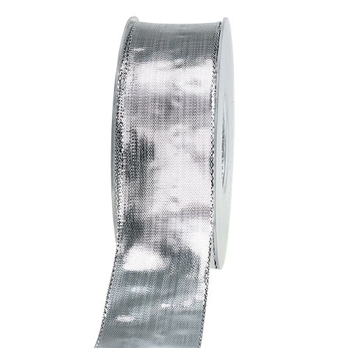 Floristik24 Fita para presente prata com borda de arame 40mm 25m