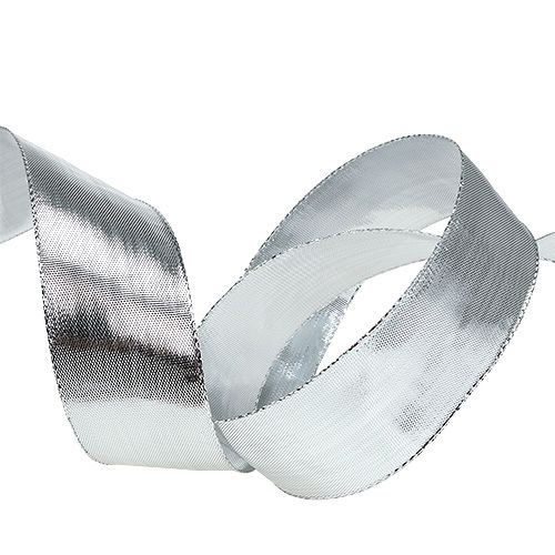 Floristik24 Fita para presente prata com borda de arame 40mm 25m