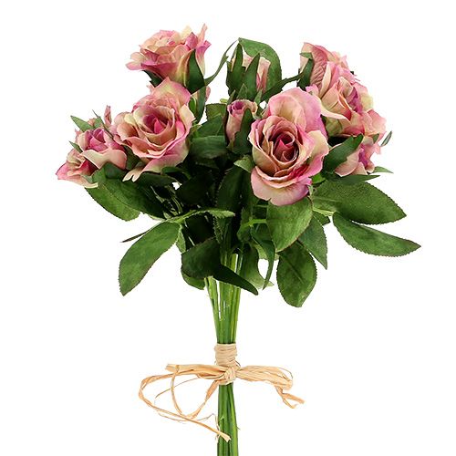 Buquê de flores de tecido de seda rosa L26 cm rosa velha 3 unidades | Floristik24.pt