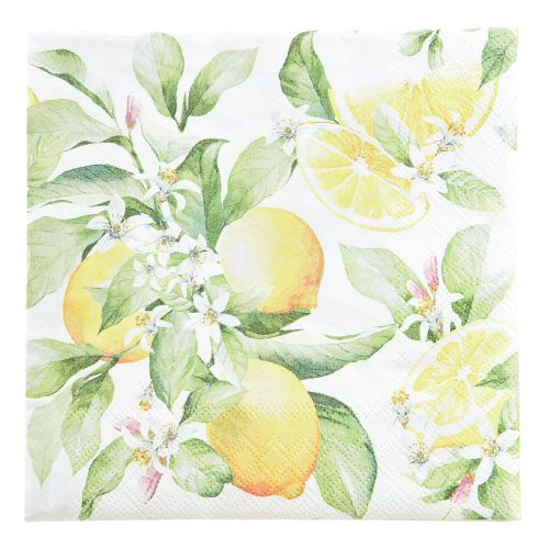 Floristik24 Guardanapos branco com limões decoração verão 33x33cm 20 un