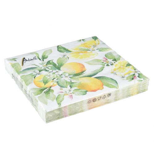 Floristik24 Guardanapos branco com limões decoração verão 33x33cm 20 un
