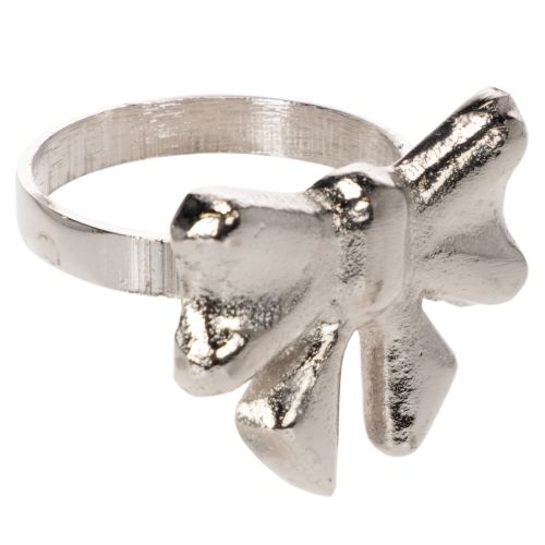 Itens Porta-guardanapo em forma de laço, metal, prata brilhante, 5 cm, conjunto com 4 peças