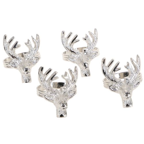 Itens Porta guardanapos de metal prateado com veado Ø4cm 4 peças