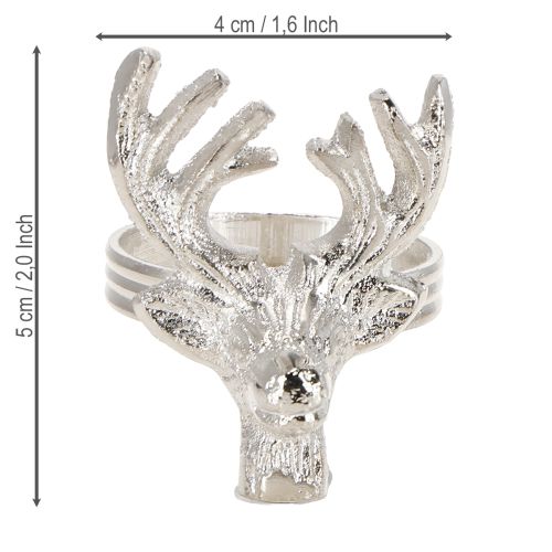 Itens Porta guardanapos de metal prateado com veado Ø4cm 4 peças