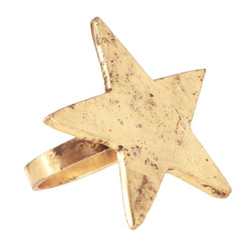 Floristik24 Argolas para guardanapo estrela dourada metal antigo 6,5cm Ø4cm 4 un