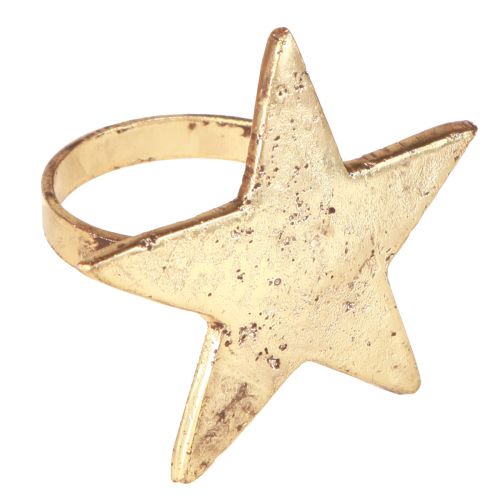 Floristik24 Argolas para guardanapo estrela dourada metal antigo 6,5cm Ø4cm 4 un