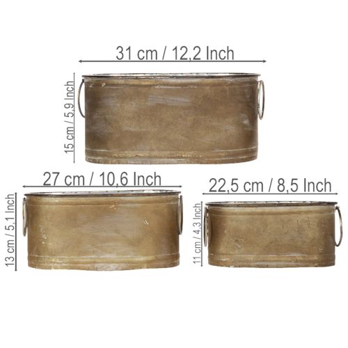 Itens Conjunto de vasos e floreiras de metal, estilo retrô vintage, 22,5 cm/27 cm/31 cm de comprimento